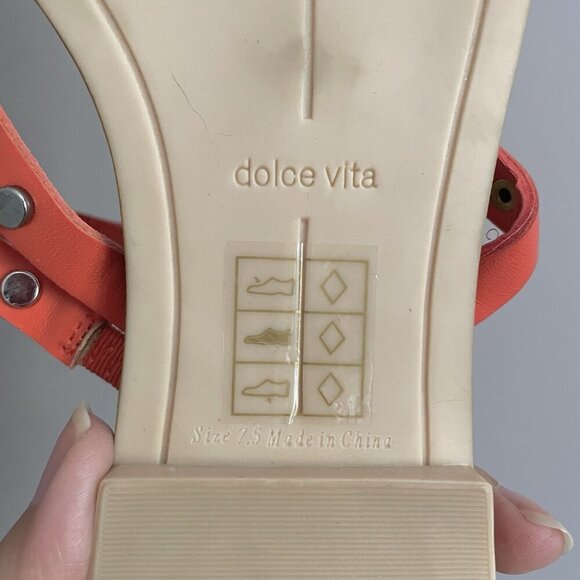 Dolce Vita Orange Ishita Strappy Square Toe Studded Flat Slide Sandals - 7.5 - Picture 3 of 5